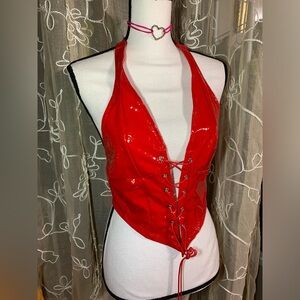 Shein Iconic Red Latex Like Halter Top